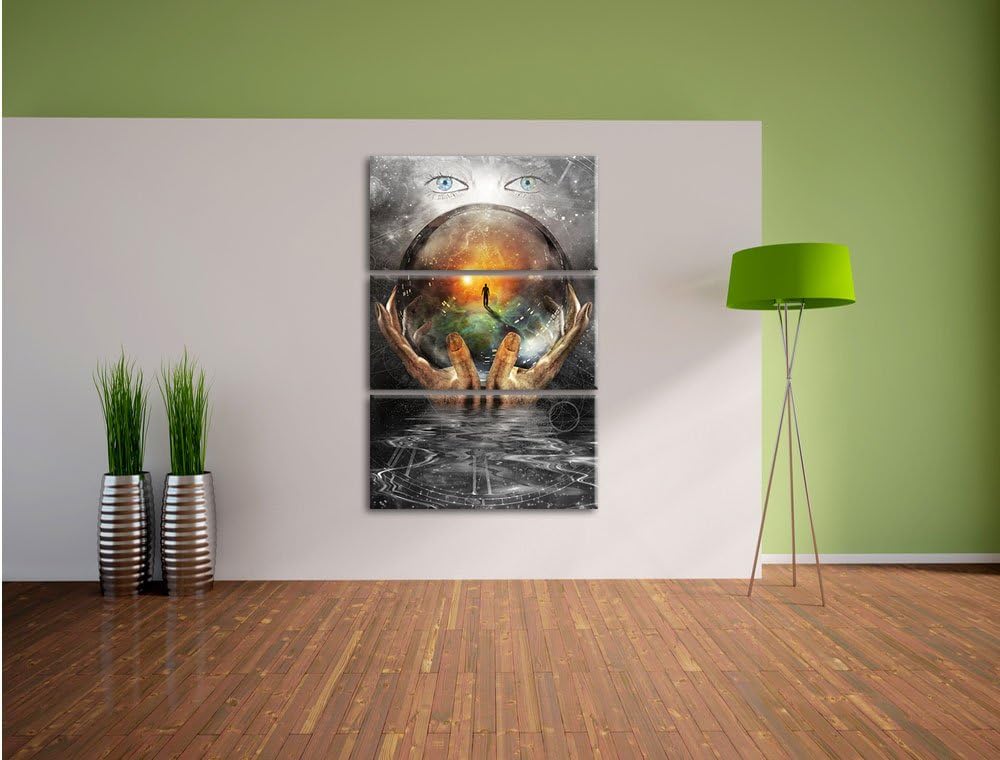 Pixxprint Glaskugel mit Hintergrund als Leinwandbild/Grösse: 3 Teilig (120x80) cm/Wandbild/Kunstdruc