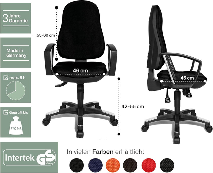 Topstar 9020AG22, Trend SY 10, Bürostuhl, Schreibtischstuhl, ergonomisch, mit Armlehnen, Bezugsstoff