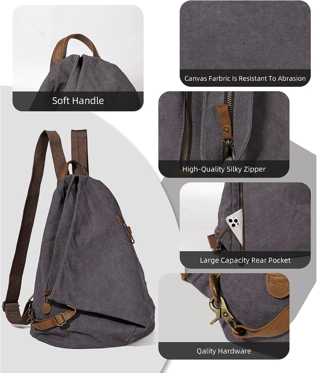 Retro Segeltuch Rucksack Canvas Vintage Rucksäcke Echtleder Daypack Reisetasche Schulterrucksack für