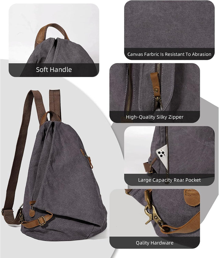 Retro Segeltuch Rucksack Canvas Vintage Rucksäcke Echtleder Daypack Reisetasche Schulterrucksack für