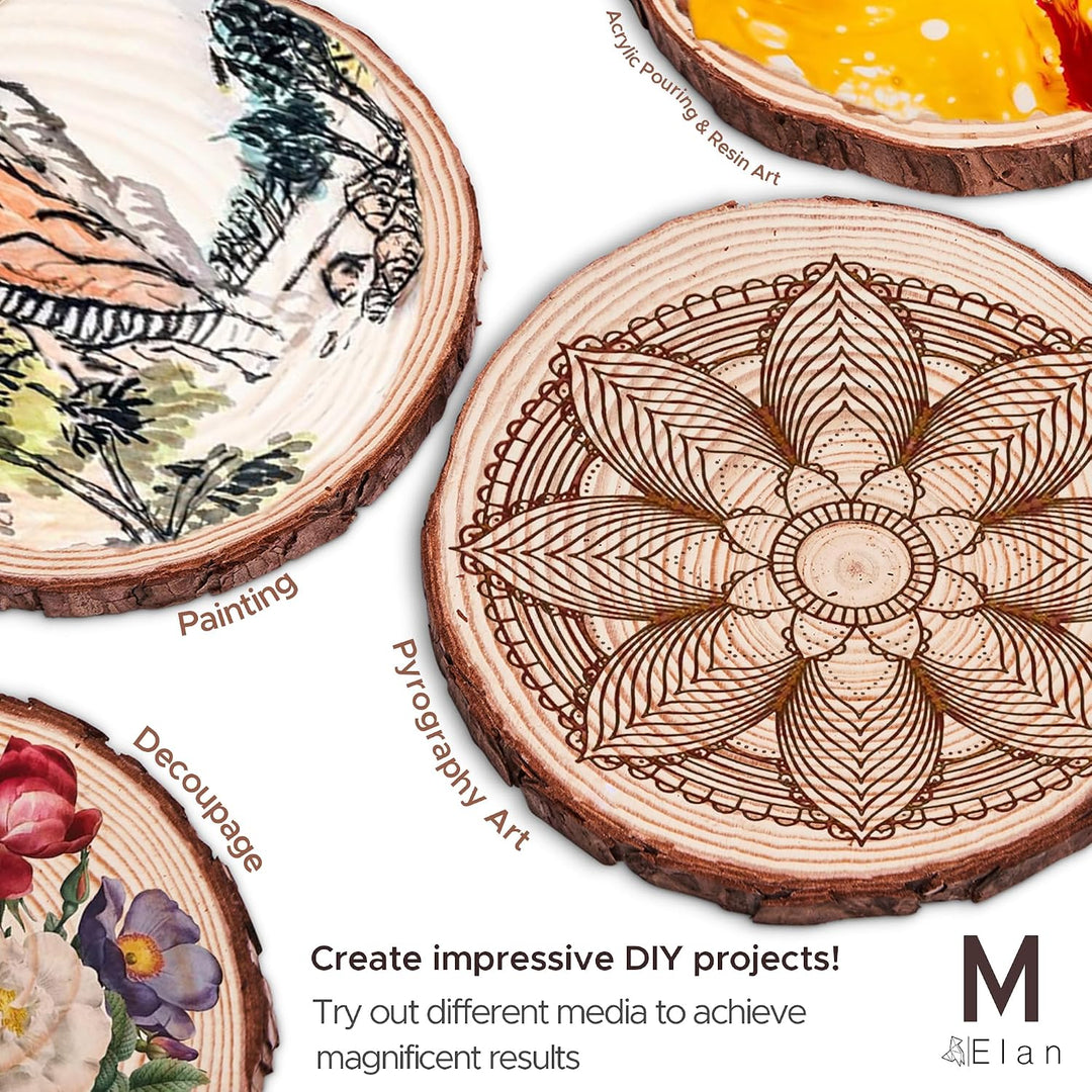 Elan Holzscheiben Wood Discs 14cm - 16cm Durchmesser 18 Stück, Baumstamm Scheiben, Baumscheiben Klei