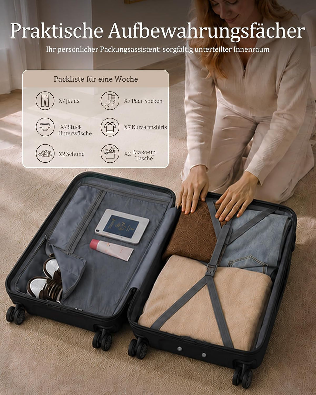 KONO Trolley Koffer Mittelgross Leicht Hartschalenkoffer Reisekoffer mit 4 Rollen und TSA Schloss, 6