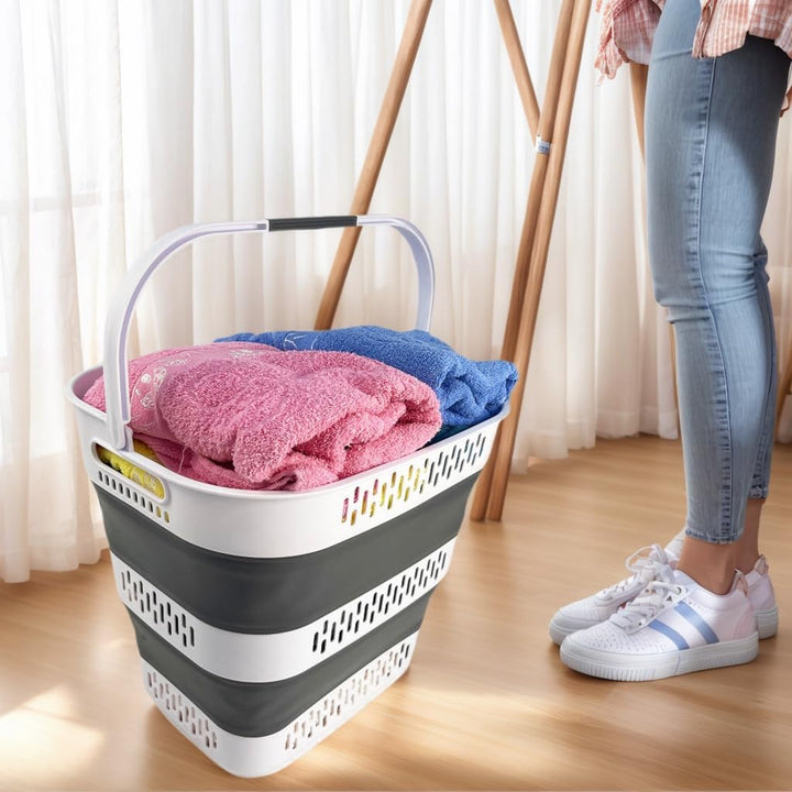 SAMMART 40L Zusammenklappbarer Wäschekorb aus Kunststoff mit Griffen – faltbarer Pop-Up-Aufbewahrung