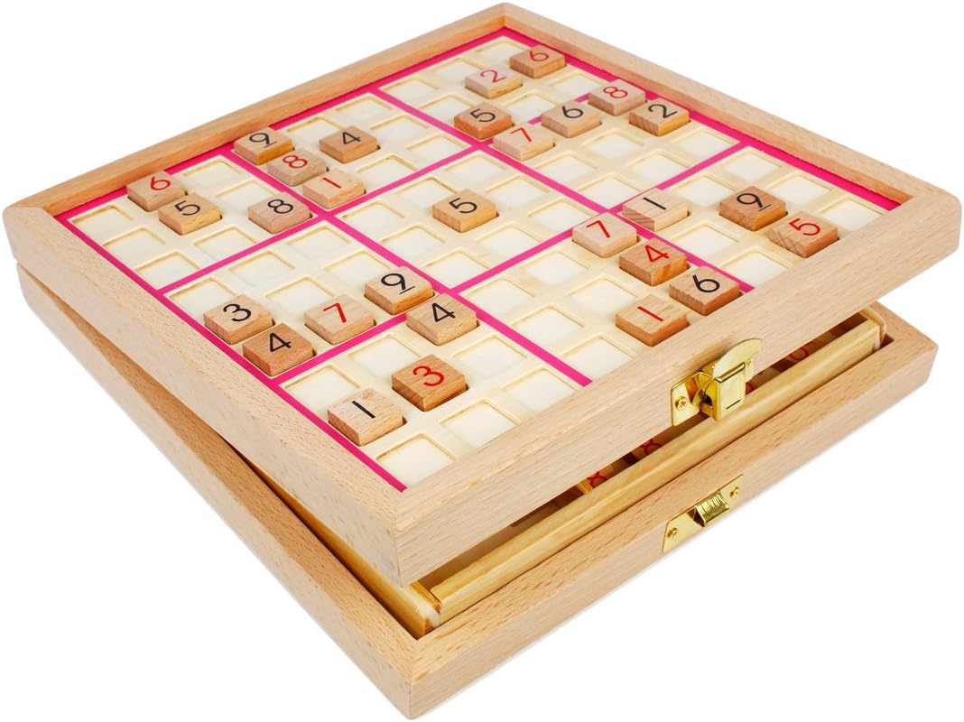 Andux Zone Sudoku Brett Kasten 3-in-1 hölzerne Zahl Platz Spielzeug SD-03 (Rosa), Rosa