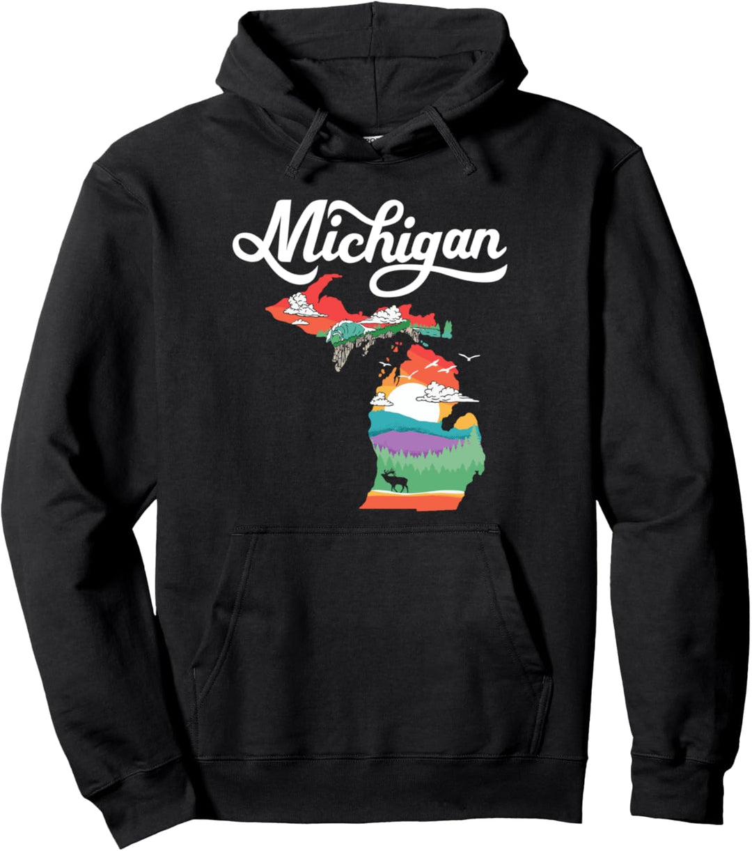 Michigan Outside Vintage Nature Illustration Graphic Pullover Hoodie