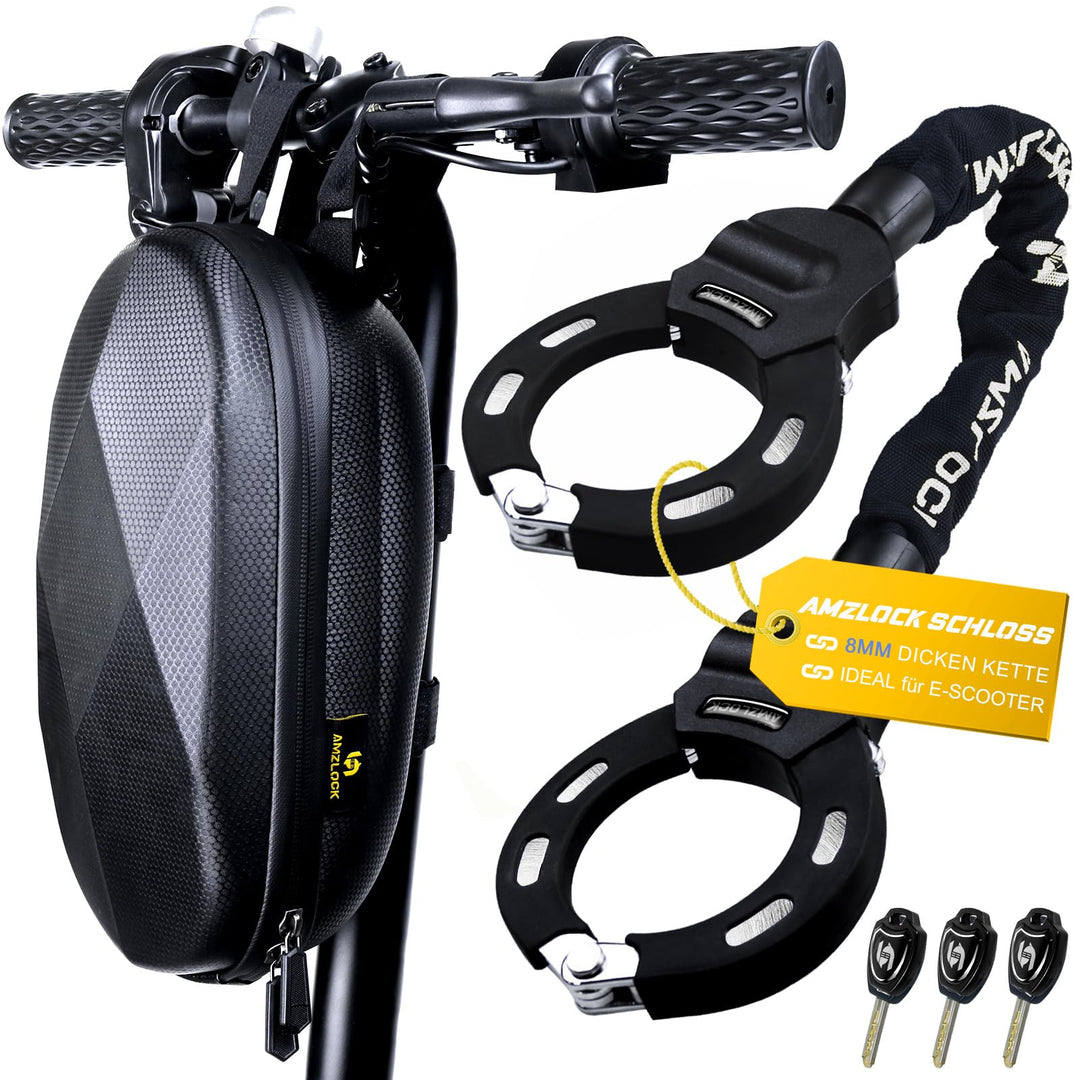 AMZLOCK E Scooter Schloss mit Tasche | 8mm Dicke Kettenschloss | Handschellenschloss für E Scooter |