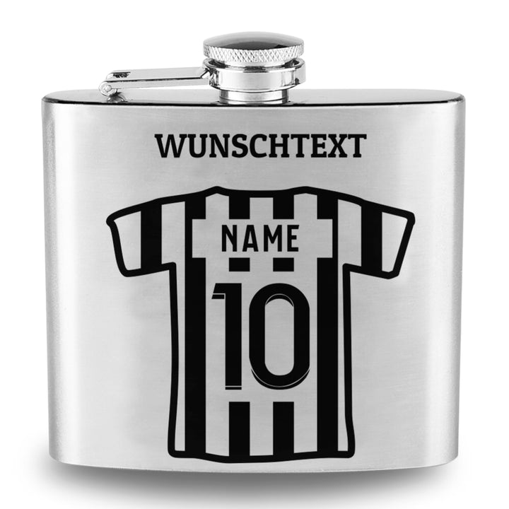 Edelstahl Flachmann mit Gravur Fussball Trikot personalisiert mit Name Nummer Wunschtext 170 ml auch