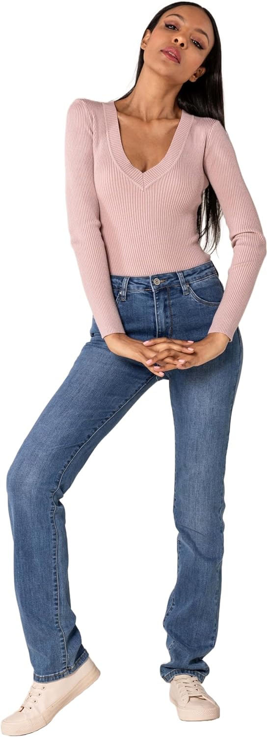 Nina Carter P209 Damen High Waist Tall Jeans Straight Leg Jeanshose mit geradem Beinschnitt Used-Loo