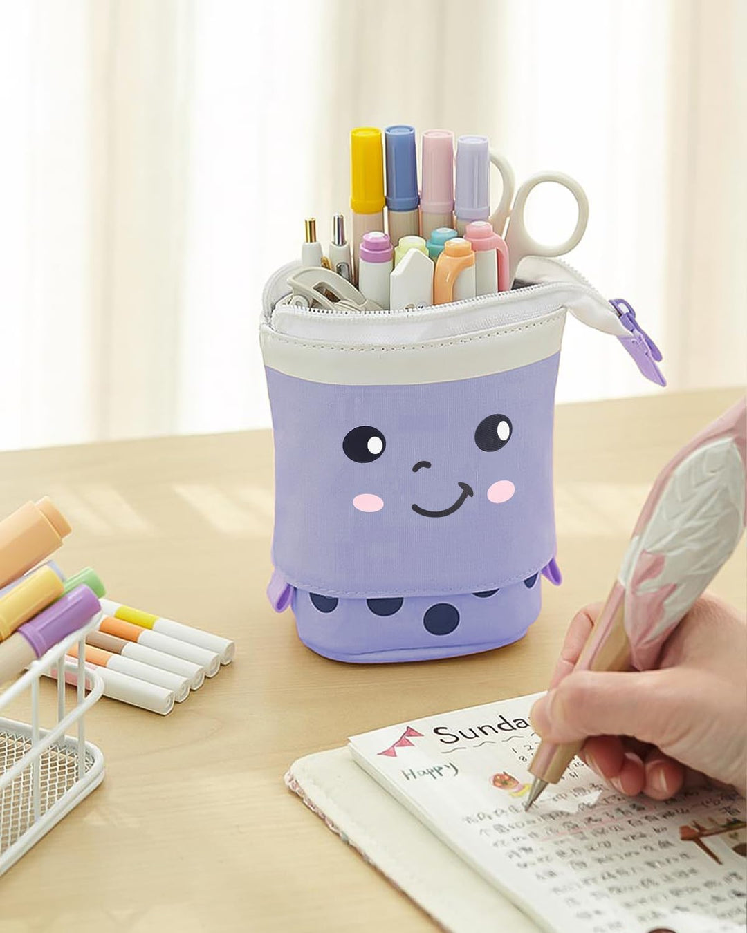 Federmäppchen Reissverschluss, Teleskopisch Mäppchen, 2-in-1 Standmäppchen, Federtasche Mädchen, Sch