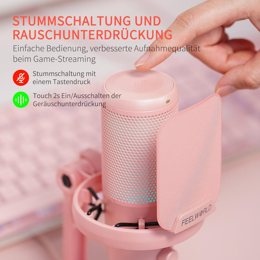 FEELWORLD VM1 USB-Gaming-Mikrofon für die Aufnahme von Podcasts,Pink Formfaktor,Studio PC Mikrofon m