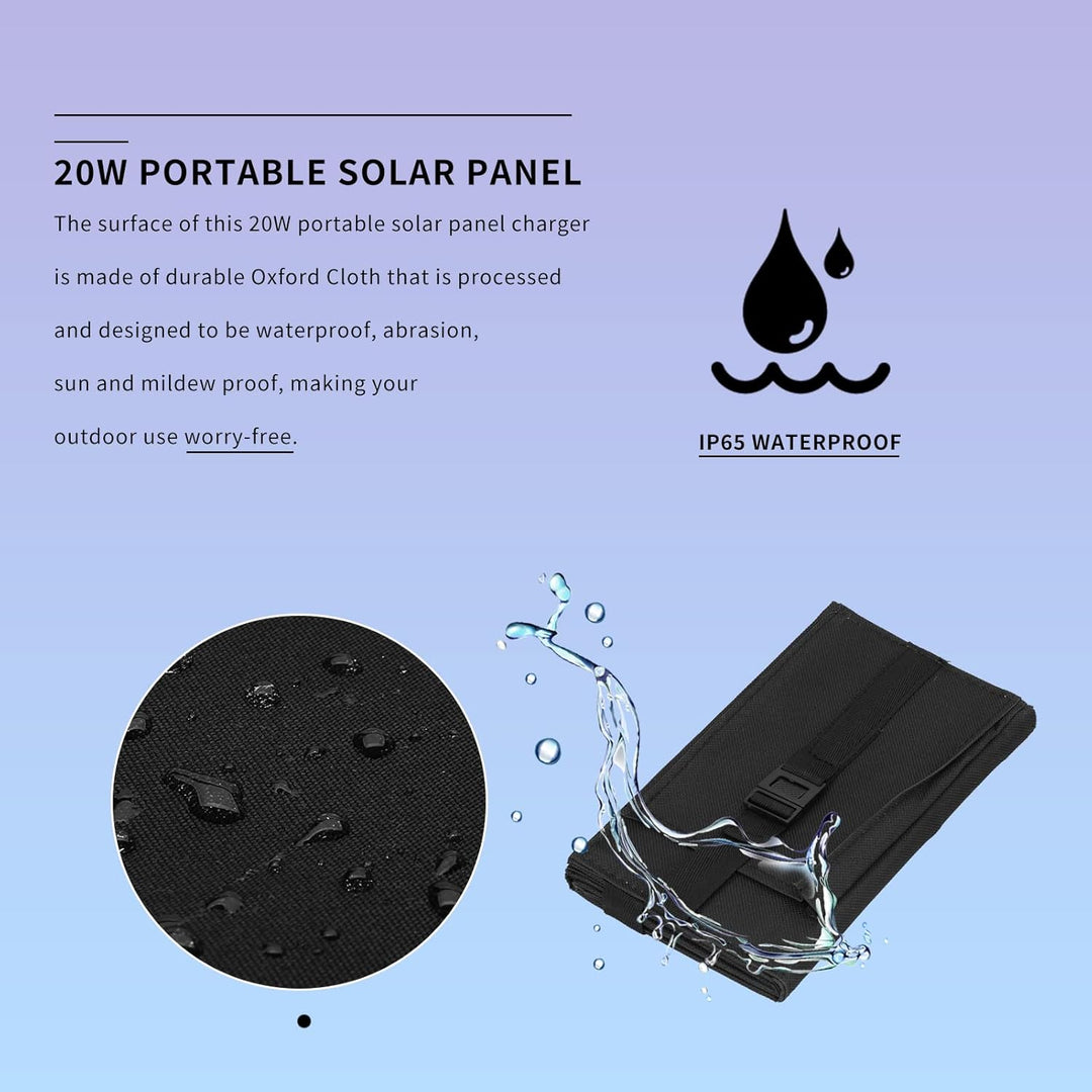 20W Tragbares Solarpanel, Faltbares USB-Solarpanel-Ladegerät, IP65 Wasserdicht, USB5V-Ausgang, Entfa