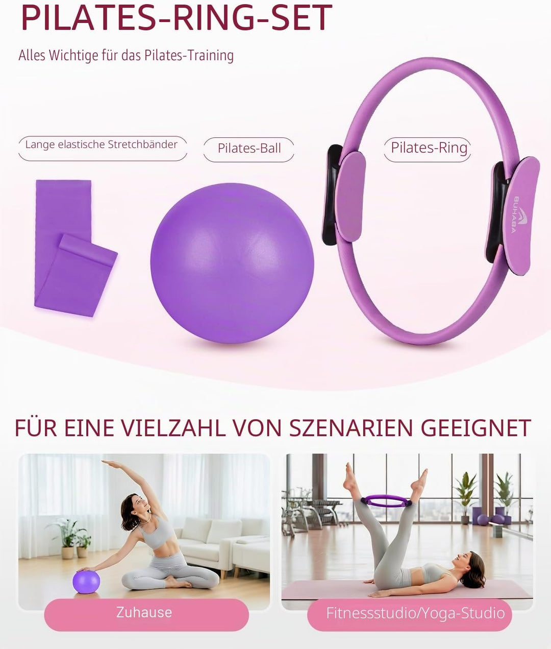 Abahub Pilates Ring Set, 35CM Magic Circle, 25CM Mini Ball, Stretchbänder,Home Pilates Ausrüstung, f