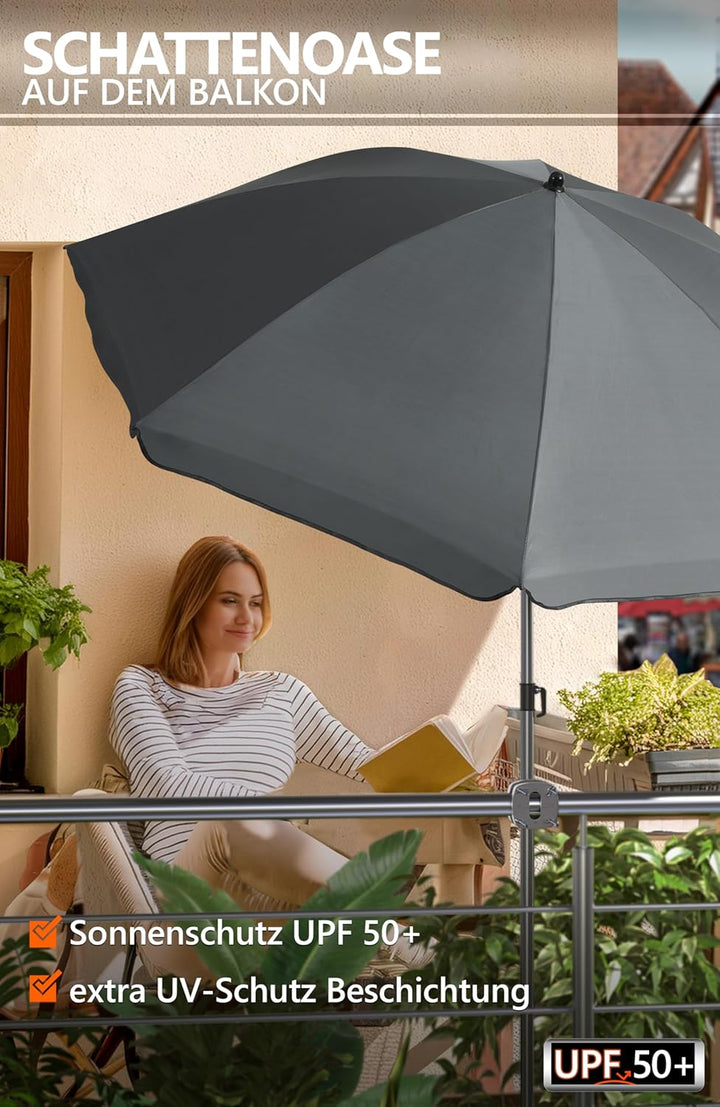 4smile SunnyJoy Sonnenschirm Balkon + Sonnenschirmhalter Balkongeländer + Sonnenschirm Schutzhülle -