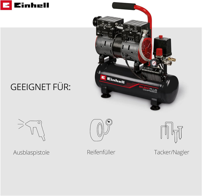 Einhell 4020600 Kompressor TE-AC 6 Silent (550 W, max. 8 bar, 110 L/min Ansaugleistung, öl- und serv