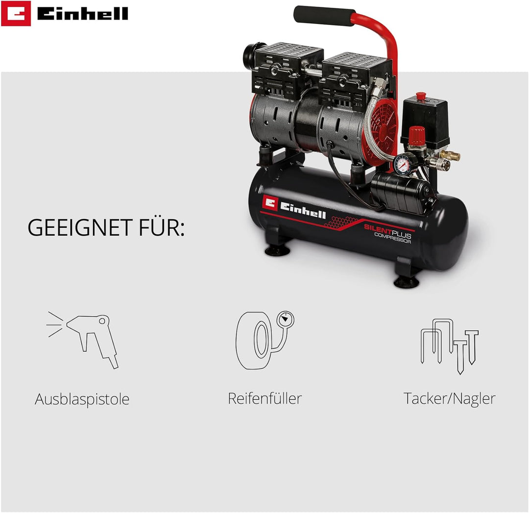 Einhell Kompressor TE-AC 6 Silent (550 W, max. 8 bar, 110 L/min Ansaugleistung, öl- und servicefreie