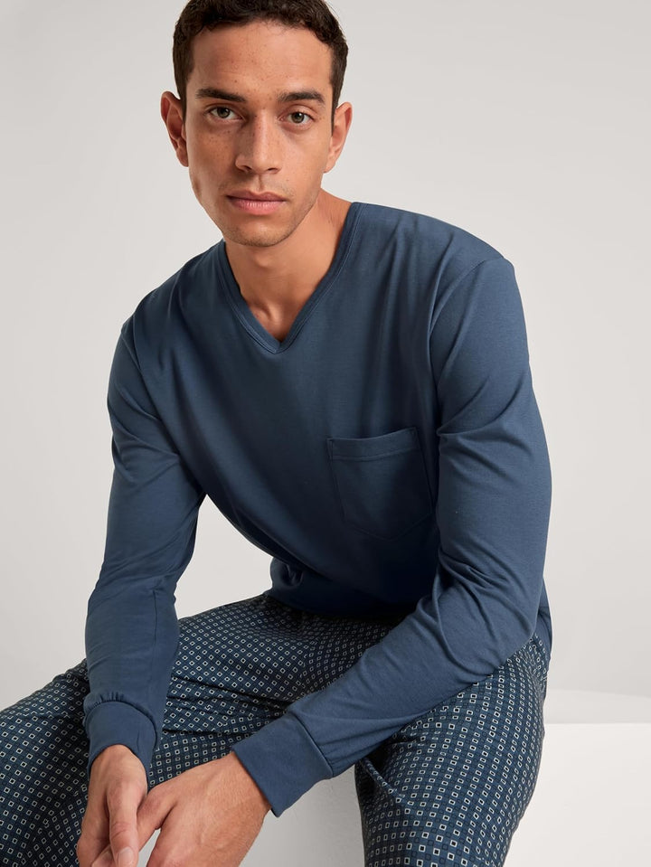 CALIDA Relax Imprint Bündchen-Pyjama Herren 56 Saragossa Blue, 56 Saragossa Blue