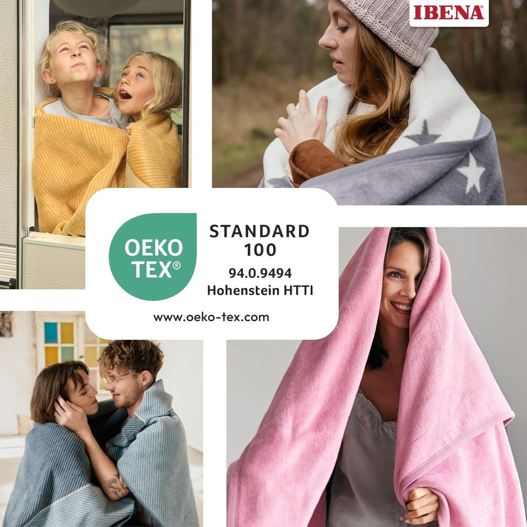 Ibena Fano Kuscheldecke 100x150 cm – Kniedecke Creme wollweiss, tolle Wendedecke aus hochwertiger Ba