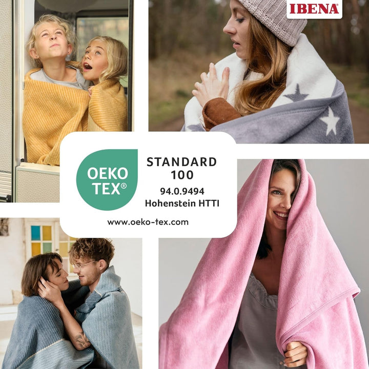 Ibena Fano Kuscheldecke 100x150 cm – Kniedecke Creme wollweiss, tolle Wendedecke aus hochwertiger Ba