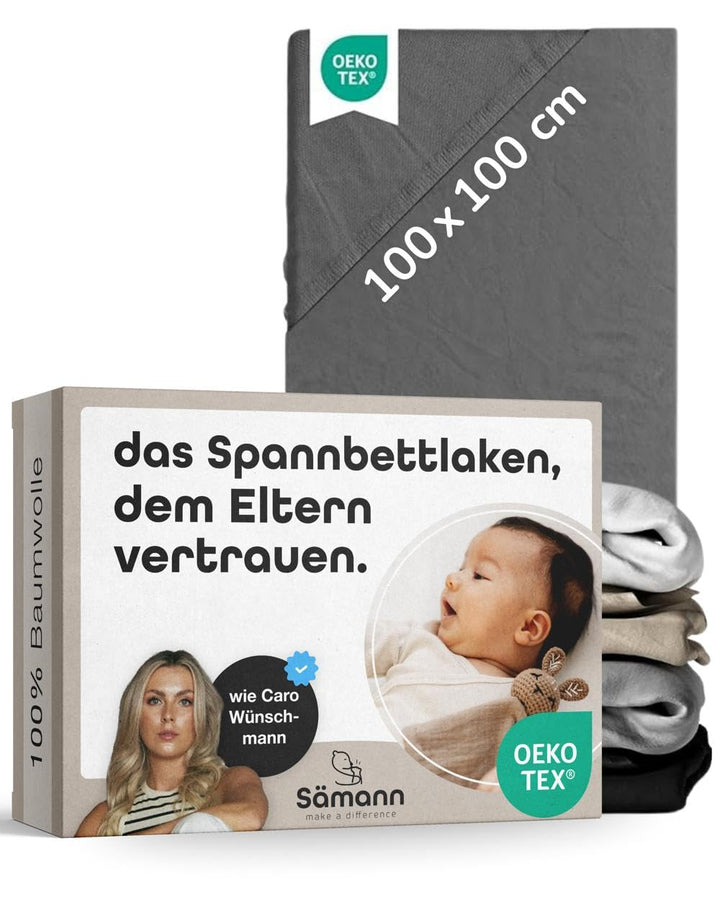 Sämann Jersey Spannbettlaken Spannbetttuch für Laufgitter 100x100 cm, Baumwolle anthrazit 100x100 cm