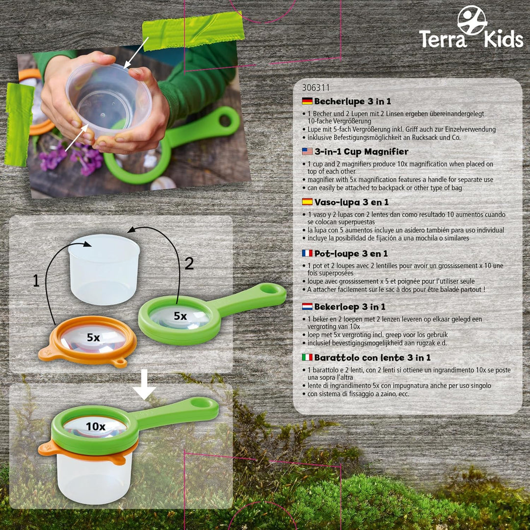 HABA Terra Kids Becherlupe 3 in 1 – Lupenset &amp; Kinderlupe für Outdoor &amp; Garten – Becherlupe zum Inse