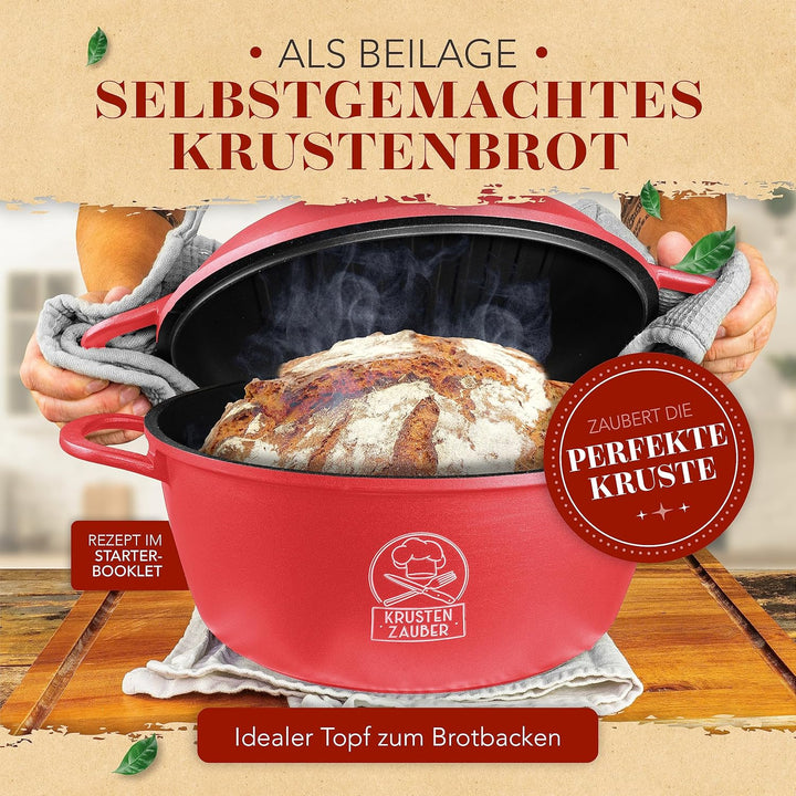 KRUSTENZAUBER 28cm Aluguss Bräter mit Deckel backofengeeignet [inkl. Glasdeckel] - 6L Aluminium Schm