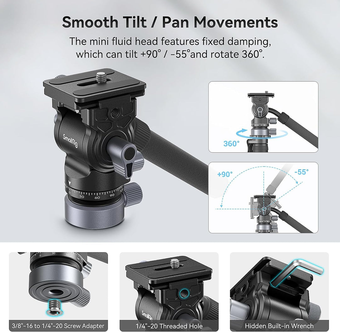 SMALLRIG 72 Zoll Videostativ, Fluidkopf mit Nivellierbasis, Einbeinstativ professionelles Videostati