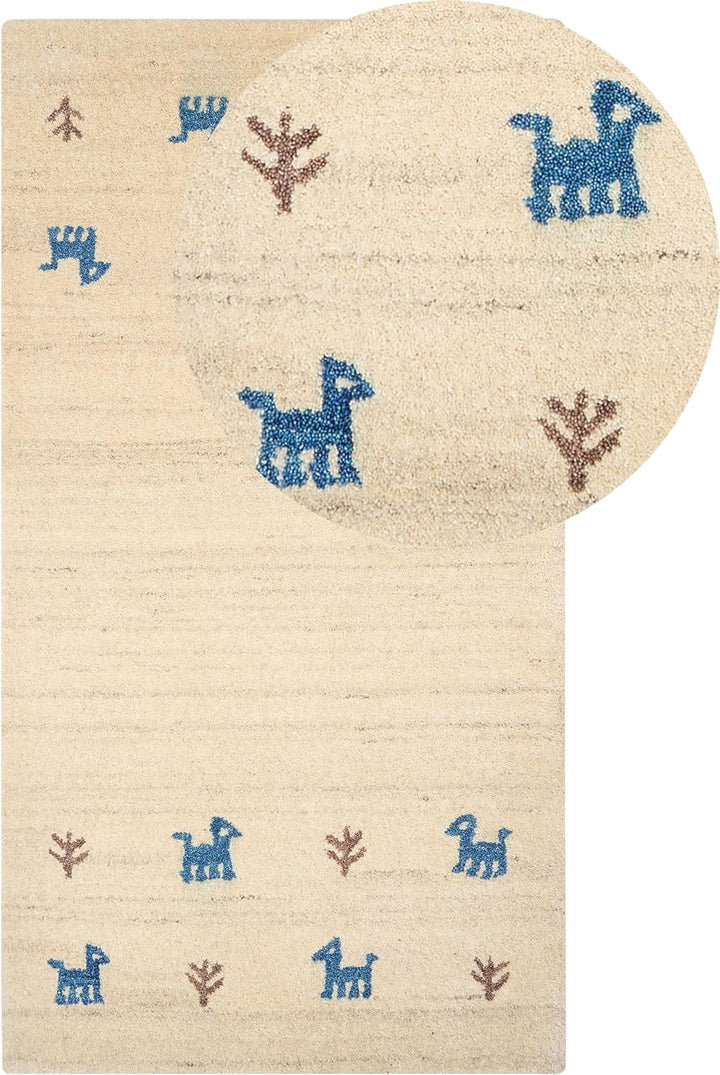 Gabbeh Teppich beige 80x150 cm Hochflor mit Muster weich handgetuftet rustikal Yali