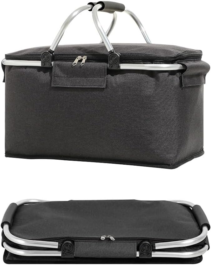 Einkaufskorb Faltbar 18L, Thermo Einkaufskorb als Picknickkorb, einkaufskorb mit Deckel, Reissversch