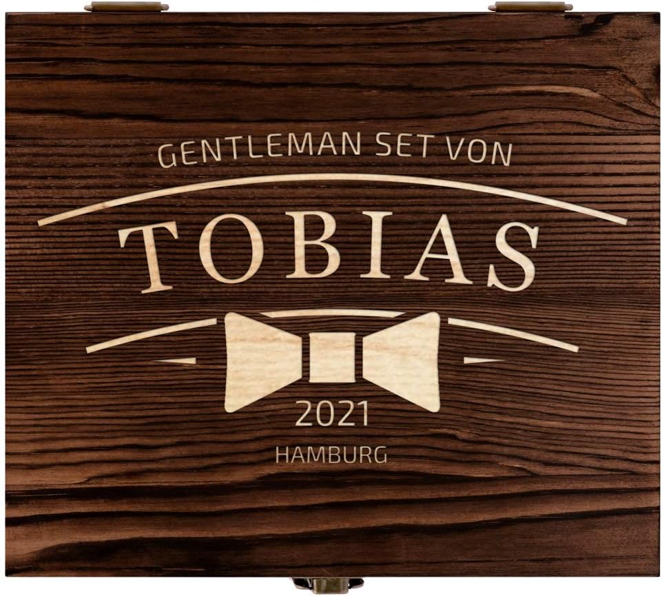 Maverton Whisky Steine Set - in Holzbox mit Gravur - 8 Eiswürfel & 2 Whisky Gläser - wiederverwendba