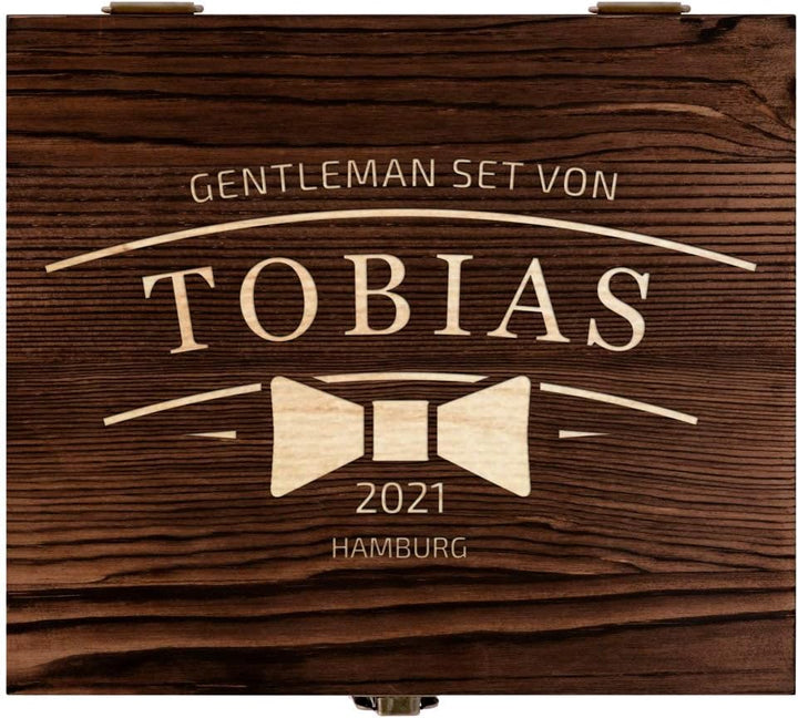 Maverton Whisky Steine Set - in Holzbox mit Gravur - 8 Eiswürfel & 2 Whisky Gläser - wiederverwendba