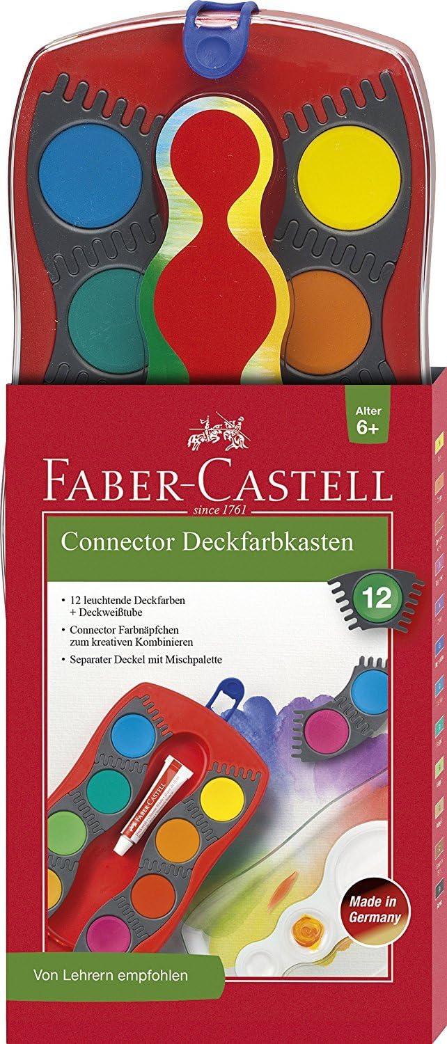 Faber-Castell - Kunststoff Wasserbecher Clic und Go, Lernmaterialien, rot + Pinsel Set + 12 Connecto