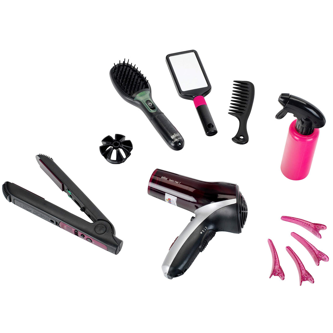 Theo Klein 5885 Klein 5873 Braun Satin Hair 7 Mega Set I Mit Haarglätter, Bürste und vielem mehr I B