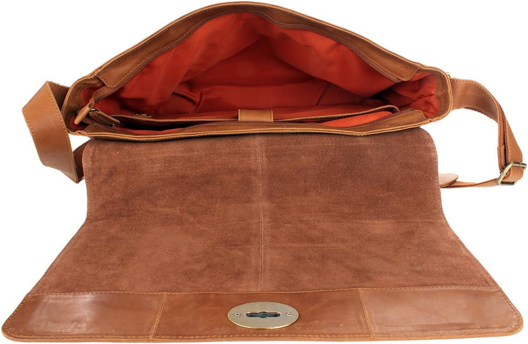 Shalimar Laptoptasche bis 17' aus gewachstem Leder, Farbe:Brandy(Tan), 41x30x11 cm