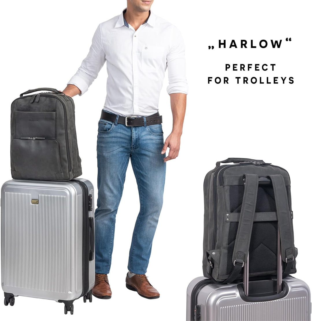 STILORD XL Herren-Businessrucksack aus Leder anthrazit - 15-17 Zoll grosser Arbeitsrucksack - Männer