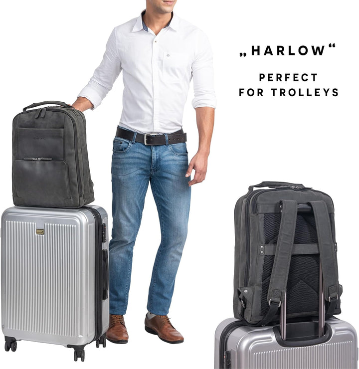 STILORD XL Herren-Businessrucksack aus Leder anthrazit - 15-17 Zoll grosser Arbeitsrucksack - Männer