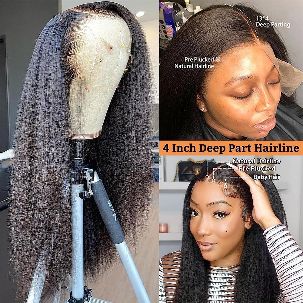 BLISSHAIR 13x4 Lace Front Perücke, Yaki Kinky Straight 13x4 Lace Front Wigs Human Hair Virgin Remy E