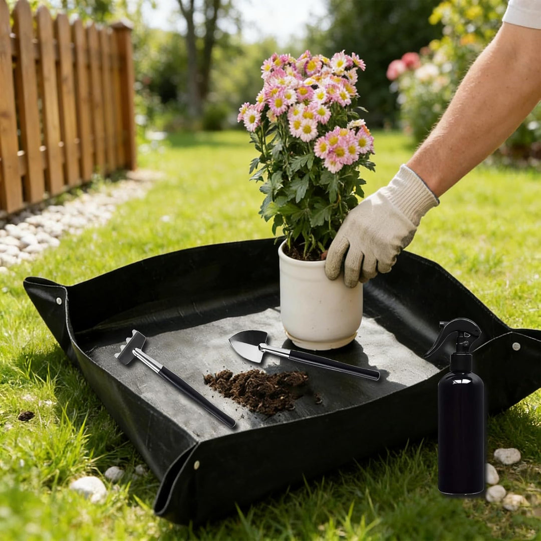 Gartenwerkzeuge Set 17 Stück mit wasserdichte Umtopfmatte & Aufbewahrungstasche, Mini Gartengeräte G