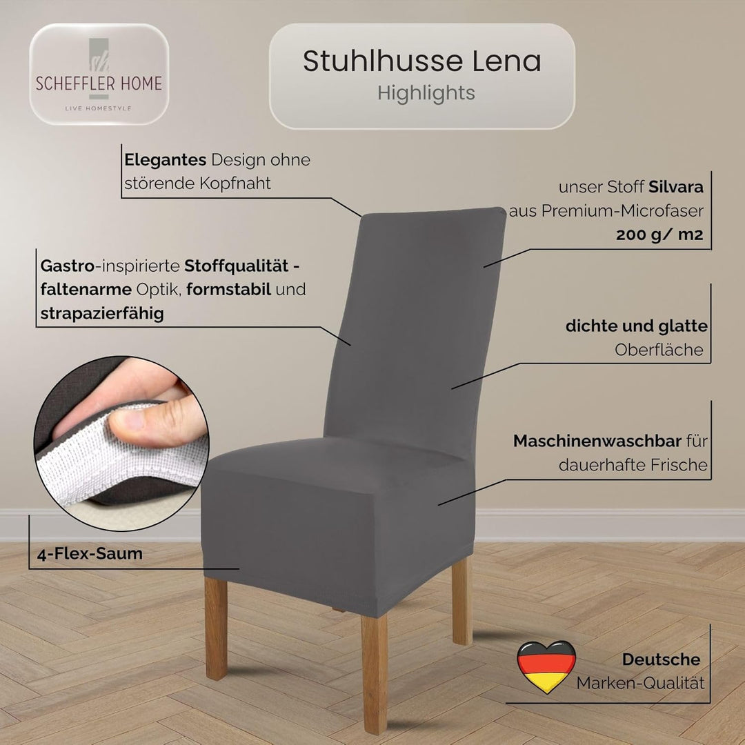 SCHEFFLER-Home Stuhlhussen 4er Set Lena Grau/elastische und langlebige Hussen für Stühle/Robustes Fr
