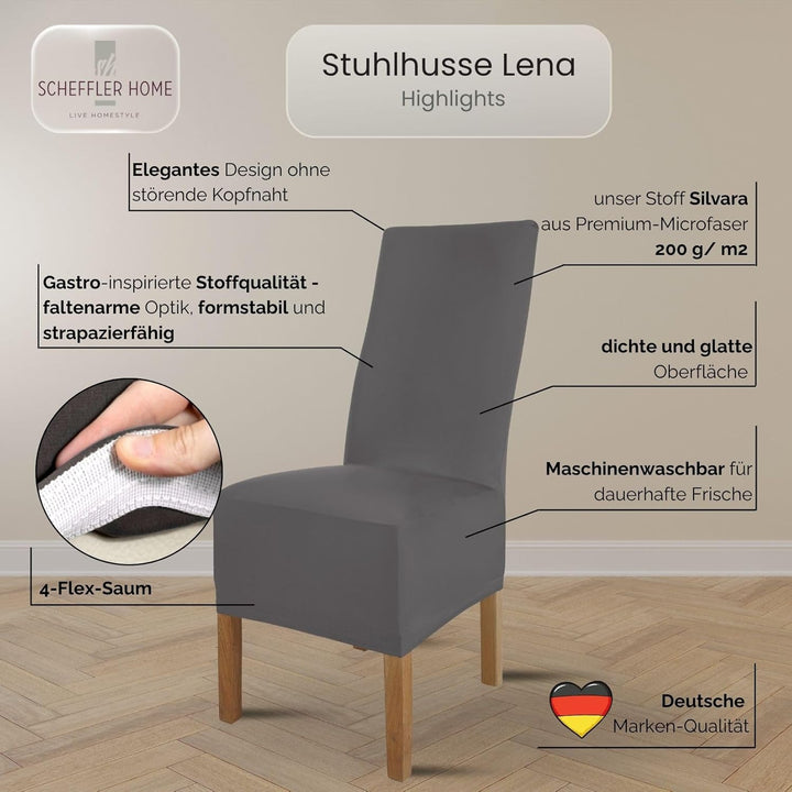 SCHEFFLER-Home Stuhlhussen 4er Set Lena Grau/elastische und langlebige Hussen für Stühle/Robustes Fr
