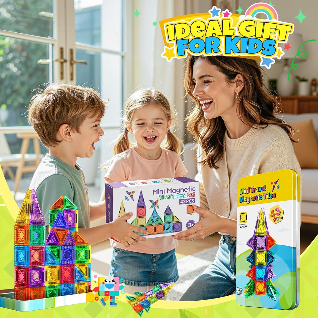 43 Pcs Mini Magnetische Bausteine Reiseset, Spielzeug ab 3 4 5 6 Jahre Junge Mädchen Reisespiele Kin