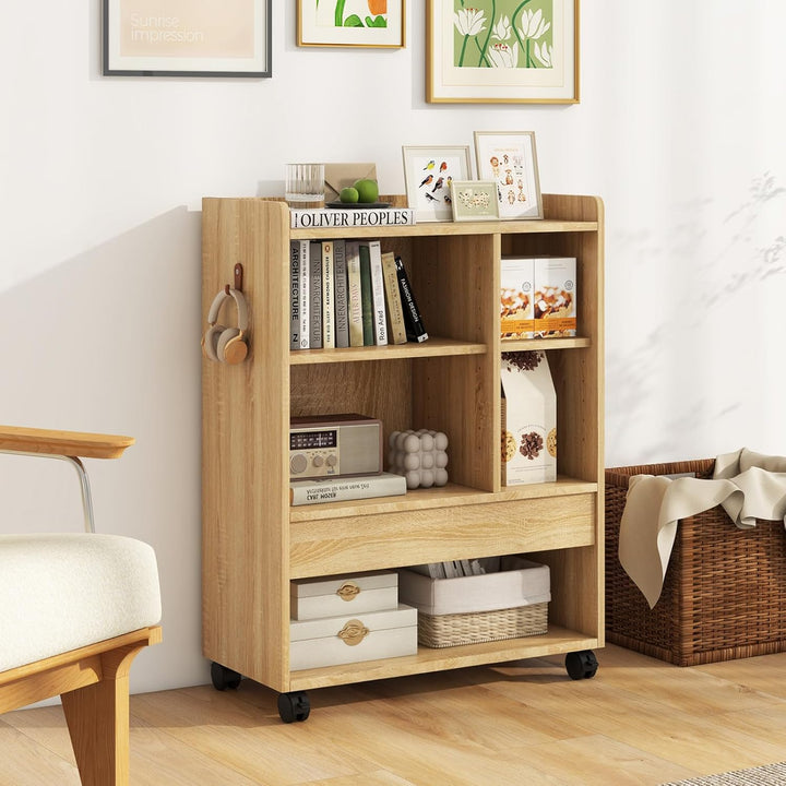 GIANTEX Rollcontainer, Bücherregal mit Schubladen, Rollen & Haken, 63,5 x 30 x 84,5 cm Aktenschrank