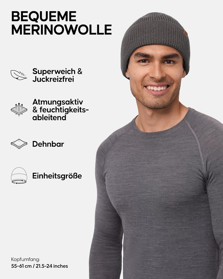 DANISH ENDURANCE Merino Mütze, Klassische Wollmütze, Warme Wintermütze, Winter & Herbst, Weich, Stre
