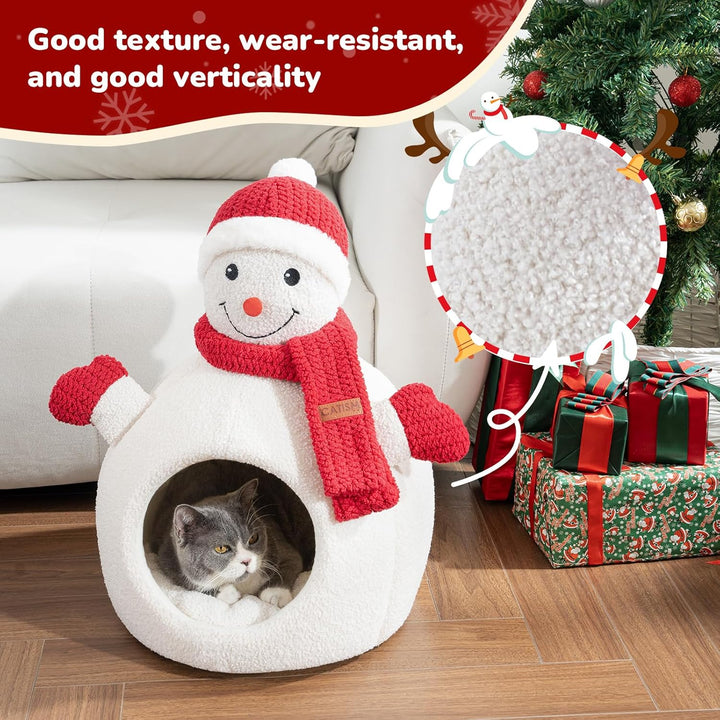 CATISM Weihnachten Katzenhöhle - 42 x 42 x 55 cm Katzenbett für Indoor-Katzen, Niedliche Schneemann