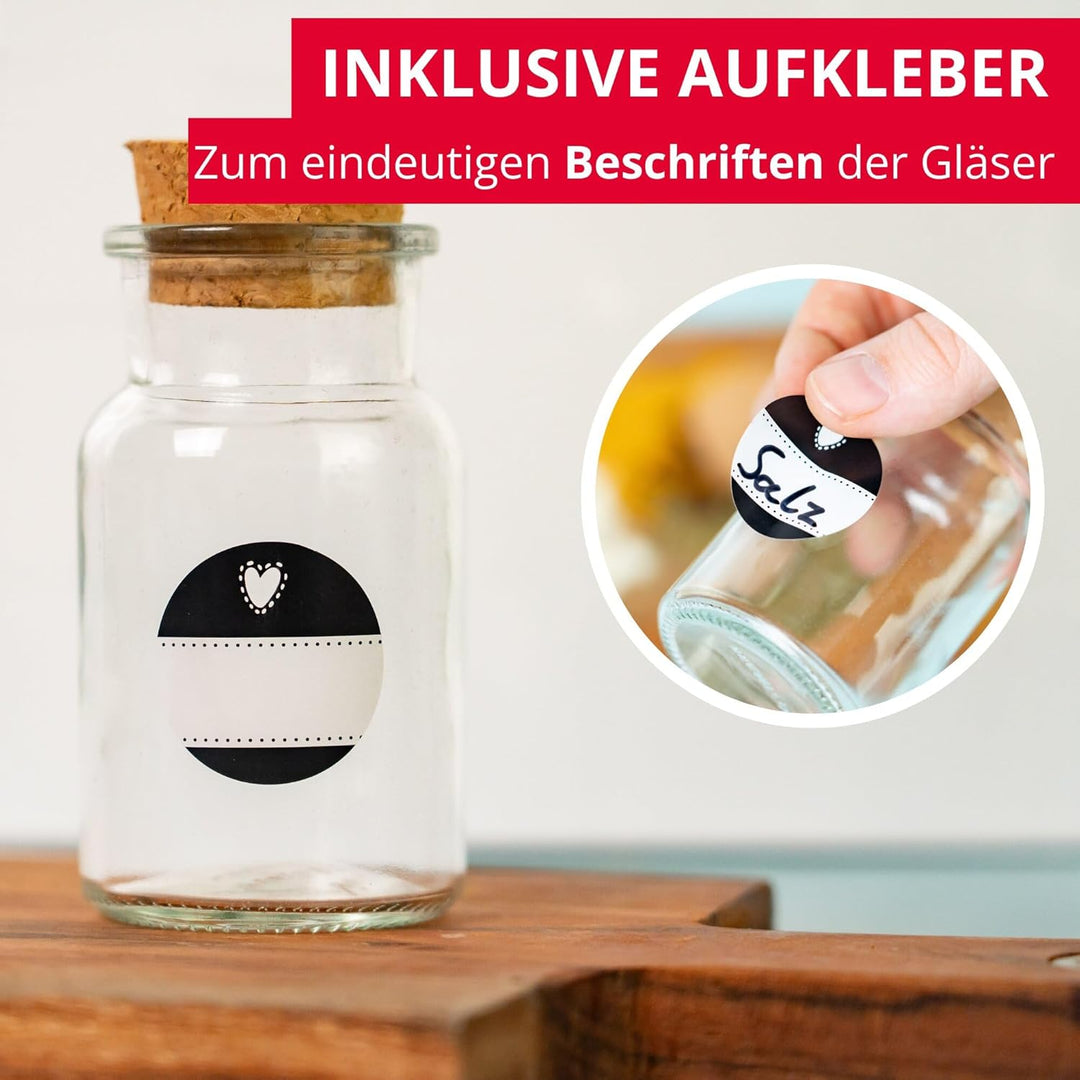 Westmark Drahtbügelgläser Set, 6 Stk. – Für Gewürze, Kräuter und Tees – Inklusive 8 Dekoetiketten –
