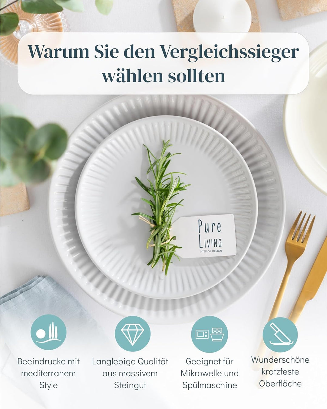Suppenteller 6er Set Hygge Serie - Premium Steingut, Kratzfest, Für Spülmaschine, Mikrowelle - Styli