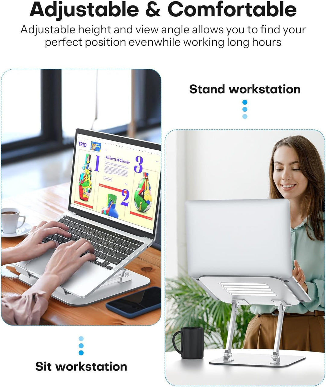 OMOTON Laptop Ständer Höhenverstellbar, Ergonomischer Notebook Ständer mit Belüftung, Faltbarer Lapt