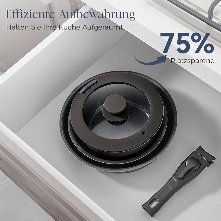 Topfset mit Abnehmbarer Griff, 9-Teilig Topfsets Pfannenset mit Antihaft Beschichtet, Keramik pfanne