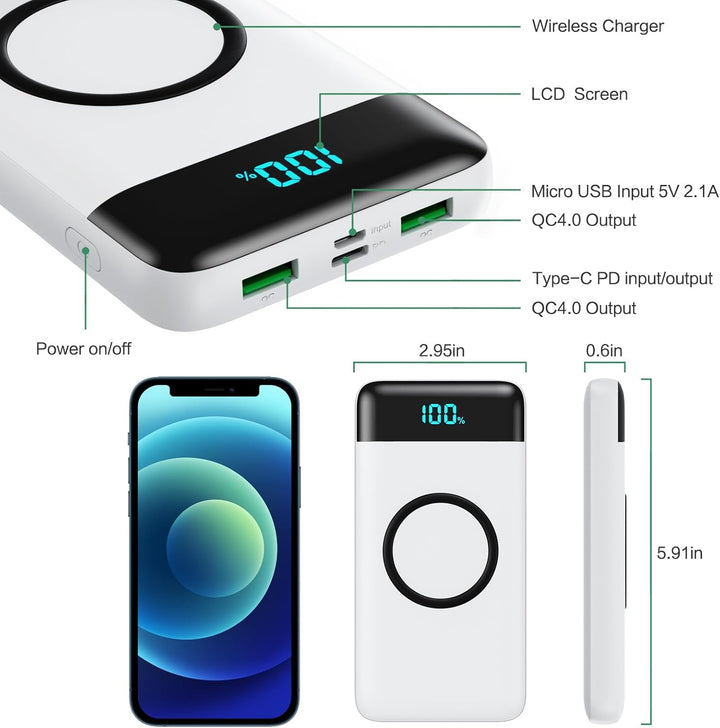 Wireless Powerbank Schnellladen 26800mAh, Power Bank 25W PD3.0+QC4.0, 15W Wireless Charger Powerbank