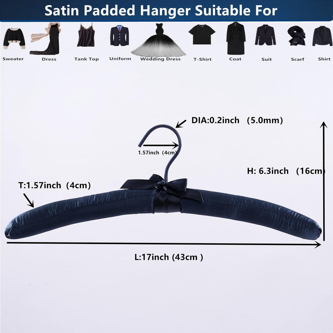 43 cm Extra Large Anti Slip Navy Blau Satin Gepolsterter Kleiderbügel No Bumps für Mäntel, Pullover,