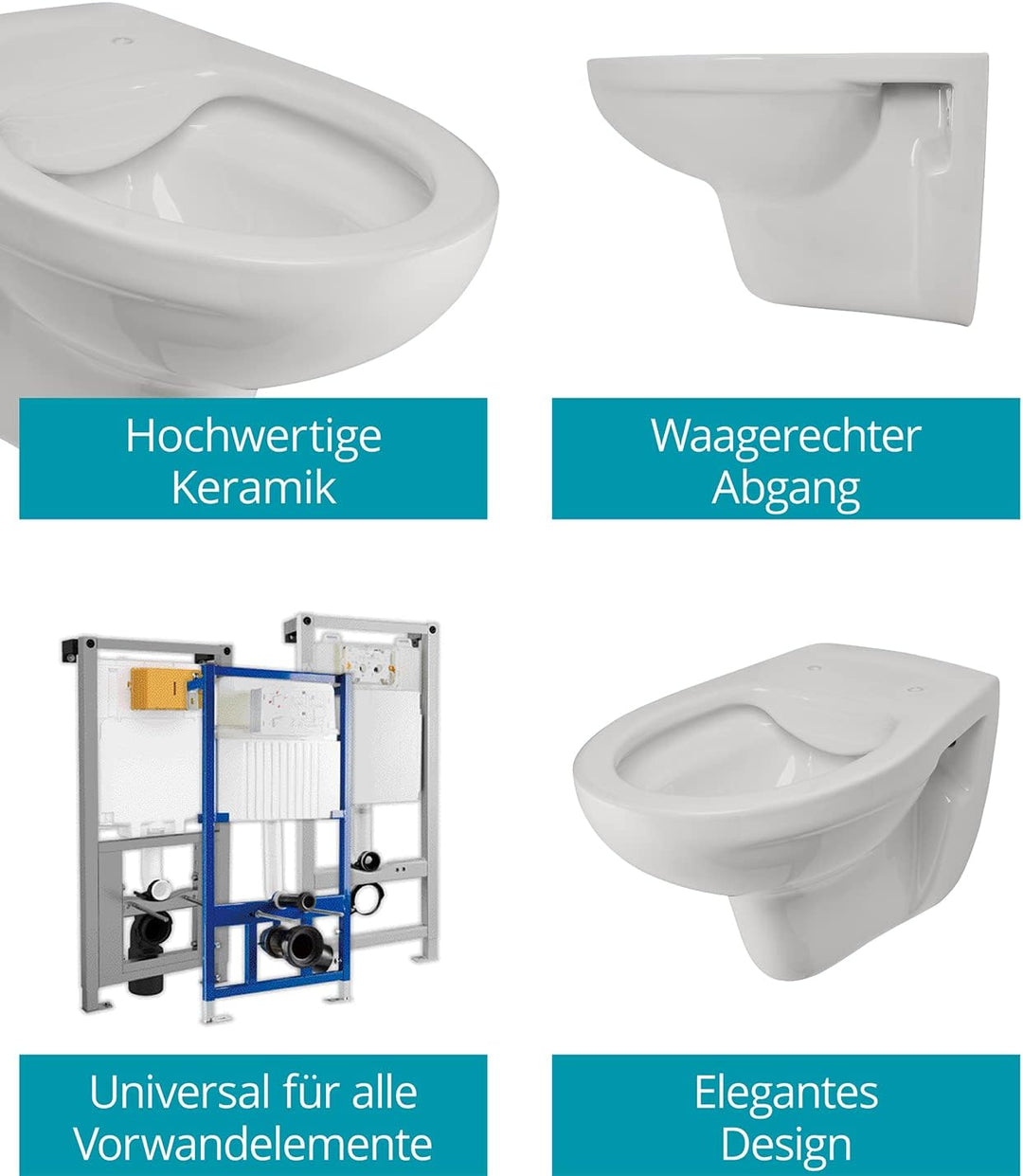 Calmwaters® Hänge WC spülrandlos in Manhattan-Grau, Wand-WC mit Abgang waagerecht, Tiefspül WC ohne